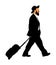 Amish man in suite illustration. Jewish business man. Tourist man traveler walking with rolling suitcase .