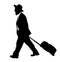 Amish man is suite silhouette illustration. Jewish business man. Tourist man traveler carrying his rolling suitcase .