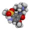 Amisulpride drug molecule. 3D rendering. Atoms are represented as spheres with conventional color coding: hydrogen white, carbon