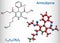 Amlodipine molecule. It is vasodilator, antihypertensive drug group of dihydropyridine calcium channel blockers. Used in