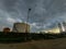 The ammonia storage tank with the awesome sky.