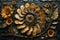 Ammonite Elegance with Sunflower Accents. Concept Nature-inspired Jewelry, Sunflower Decor, Fossil
