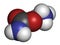 Ammonium carbamate, chemical structure. 3D rendering. Atoms are represented as spheres with conventional color coding: hydrogen .