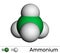 Ammonium cation, azanium molecule. It is positively charged polyatomic ion. Molecular model. 3D rendering