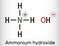 Ammonium hydroxide, ammonia solution, NH4OH molecule. Skeletal chemical formula