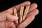 Ammunition of a quick-fire rifle held in the palm of your hand. Cartridges for a military rifle