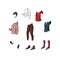 Ammunition rider for dressage, jumping - jacket, turtleneck, blouse, tailcoat, cylinder, breeches, boots, boots. Vector