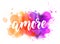 Amore lettering on watercolor paint splash