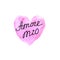 Amore mio. Hand lettering of Valentine`s Day on the background of watercolor heart. Phrase, handwriting isolated for greeting