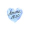 Amore mio. Hand lettering of Valentine`s Day on the background of watercolor heart. Phrase, handwriting isolated for greeting