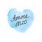 Amore mio. Hand lettering of Valentine`s Day on the background of watercolor heart. Phrase, handwriting isolated for greeting