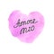 Amore mio. Hand lettering of Valentine`s Day on the background of watercolor heart. Phrase, handwriting isolated for greeting