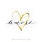Amore text with gold heart isolated