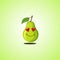 Amorous cartoon pear symbol. Cute smiling pear icon isolated on green background