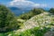 Amos Ancient city ruins and landscape. Kumlubuk beach, sea and mountain. Beauty in nature. Marmaris, Mugla, Turkey.