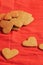 Amount of Valentine\\\'s day cookies for background isolated on red. Valentine\\\'s day and love concept. Vertical