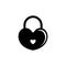 Amour Heart Lock, Love Wedding Padlock. Flat Vector Icon illustration. Simple black symbol on white background. Heart Lock, Love