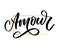 Amour. Vector handwritten lettering with hand drawn flowers. Template for card, poster, banner, print for t-shirt, pin, badge,