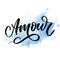 Amour. Vector handwritten lettering with hand drawn flowers. Template for card, poster, banner, print for t-shirt, pin, badge,