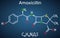 Amoxicillin drug molecule. It is beta-lactam antibiotic. Structural chemical formula on the dark blue background