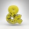 Ampersand symbol on white background. 3D sign with old yellow paint on gloss metal texture