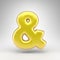 Ampersand symbol on white background. Yellow car paint 3D sign with glossy metallic surface