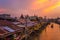 Amphawa district,Samut Songkhram Province,Thailand on April 12,2019:Amphawa Floating Market with beautiful sunset sky