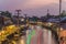 Amphawa district,Samut Songkhram Province,Thailand on April 12,2019:Amphawa Floating Market with beutiful twilight sky