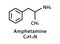 Amphetamine molecular structure. Amphetamine skeletal chemical formula. Chemical molecular formula vector illustration