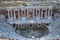 Amphitheater in ancient city of Hierapolis. Dramatic sunset sky. Unesco Cultural Heritage Monument. Pamukkale, Turkey