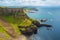The Amphitheatre, Port Reostan Bay and Giant`s Causeway on background, County Antrim, Northern Ireland, UK
