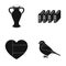 Amphora, cartridge and other web icon in black style. heart, sparrow icons in set collection.