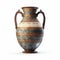 Amphora isolated on white created with Generative AI. Ancient yellow and blue vase with nice decor.