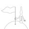 Ampoule with a vaccine. A glass container with medicine puts a flag on the Earth. Sketch. Immunization of humanity. Vector.