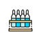 Ampoules with medication, vaccine flat color line icon.