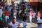 AMPUERO, SPAIN - SEPTEMBER 10: Bulls and people are running in street during festival in Ampuero, celebrated on September 10, 2016