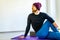 amputees handisport young man doing yoga exercises indoors at home