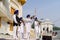 Amritsar, India - November 21, 2011: Sikh musicians at the Golden Temple complex, Amritsar, Punjab, India