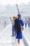 Amritsar, India - November 21, 2011: The Sikh pilgrim in the Golden Temple complex. Amritsar, Punjab, India