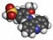 Amsacrine cancer drug molecule (DNA intercalating agent). Atoms are represented as spheres with conventional color coding: