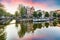 Amsterdam Canal houses at sunset reflections, Netherlands