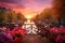 Amsterdam canals at beautiful sunset in spring, Holland, Netherlands, Beautiful sunrise over Amsterdam, The Netherlands, with
