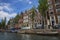 Amsterdam canals with bridges, boats and houses