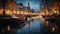 Amsterdam canals in the evening light, Dutch Holland Netherlands during winter time, Europe