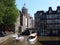 Amsterdam center - canal houses with tower basilica H. Nicolaas