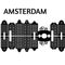 Amsterdam city flat art. Travel landmark, architecture of netherlands, Holland houses, european building isolated bridge and bike