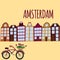 Amsterdam city flat art. Travel landmark, architecture of netherlands, Holland houses, european building isolated set