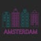 Amsterdam city flat line art. Travel landmark, architecture of netherlands, Holland houses, european building isolated set, nightl