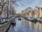 Amsterdam city scape in January with canals