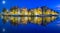 Amsterdam city skyline with moon, Netherlands